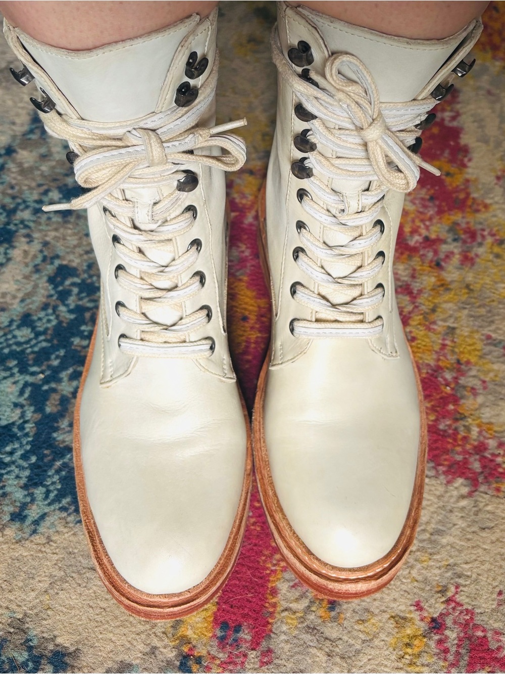 Free People Santa Fe Distressed Leather Lace-Up Boots in Ivory 37 - Picture 4 of 15